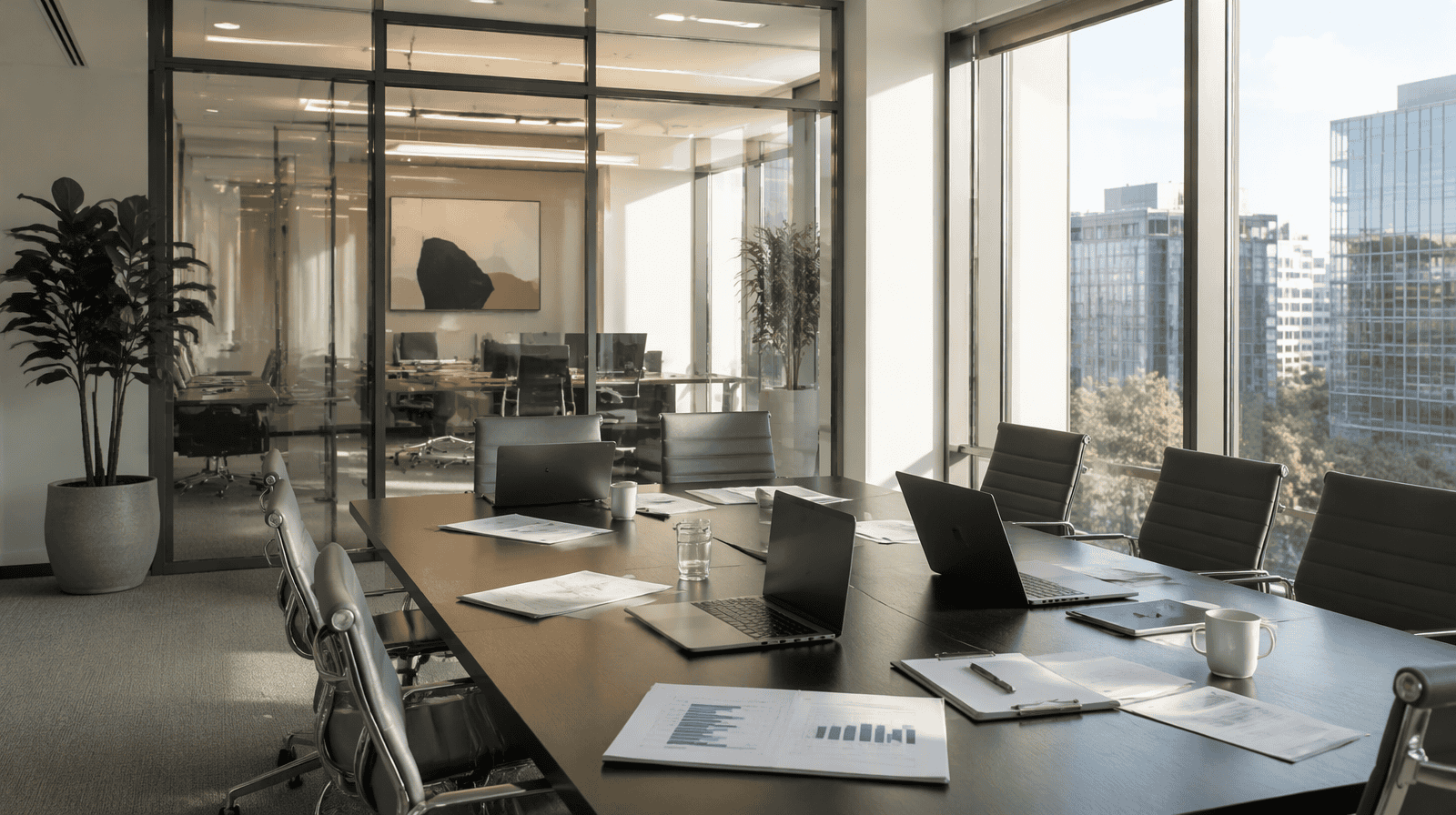 Professional services office with glass meeting room